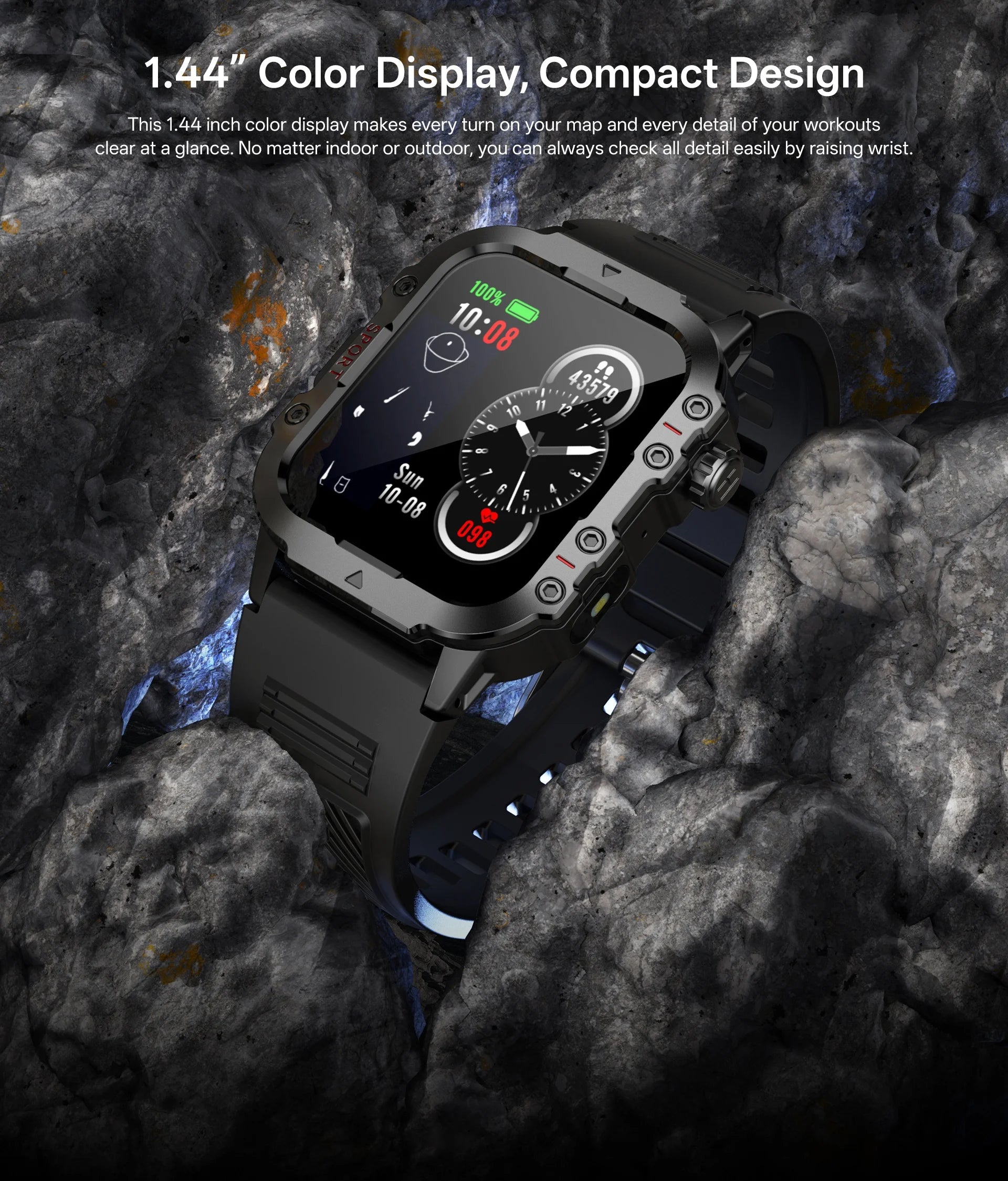 2026 New Military Smart Watch Men IP67 3ATM Outdoor Sports Fitness Tracker Health Monitor 1.44Inch BT Call Smartwatch