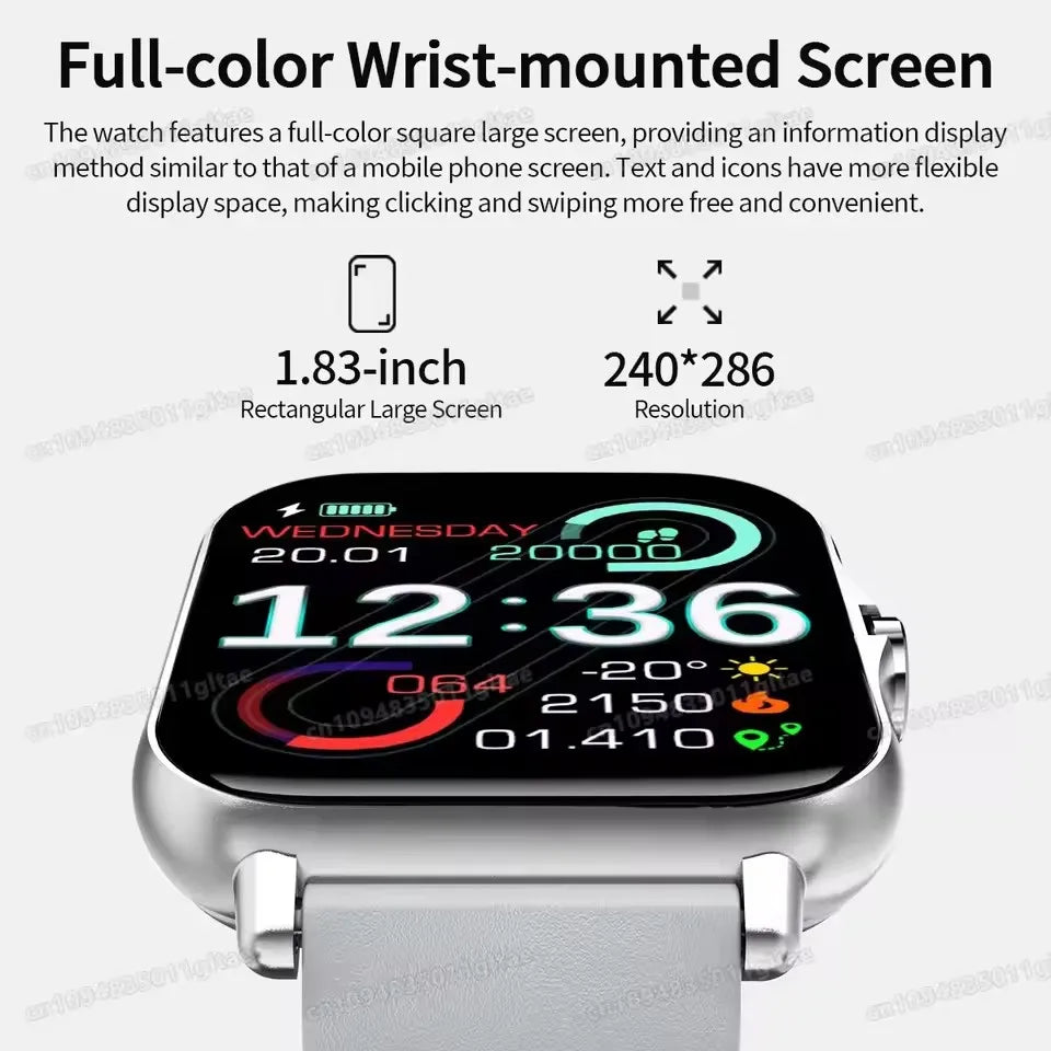 2026 New Smart Watch 2.01” Inch HD Screen Bluetooth Talk Pedometer IP68 Waterproof 123 Sport Modes Man Woman Watch Gift Pk HW12