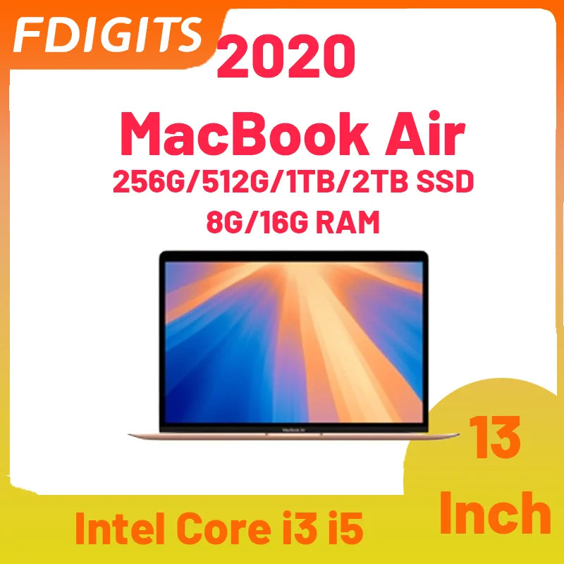 2020 MacBook Air Intel I3 I5 I7 13Inch 4-core CPU Touch ID WIFI 256G/512G/1T/2TB SSD 8G/16G RAM Notebooks Laptop.