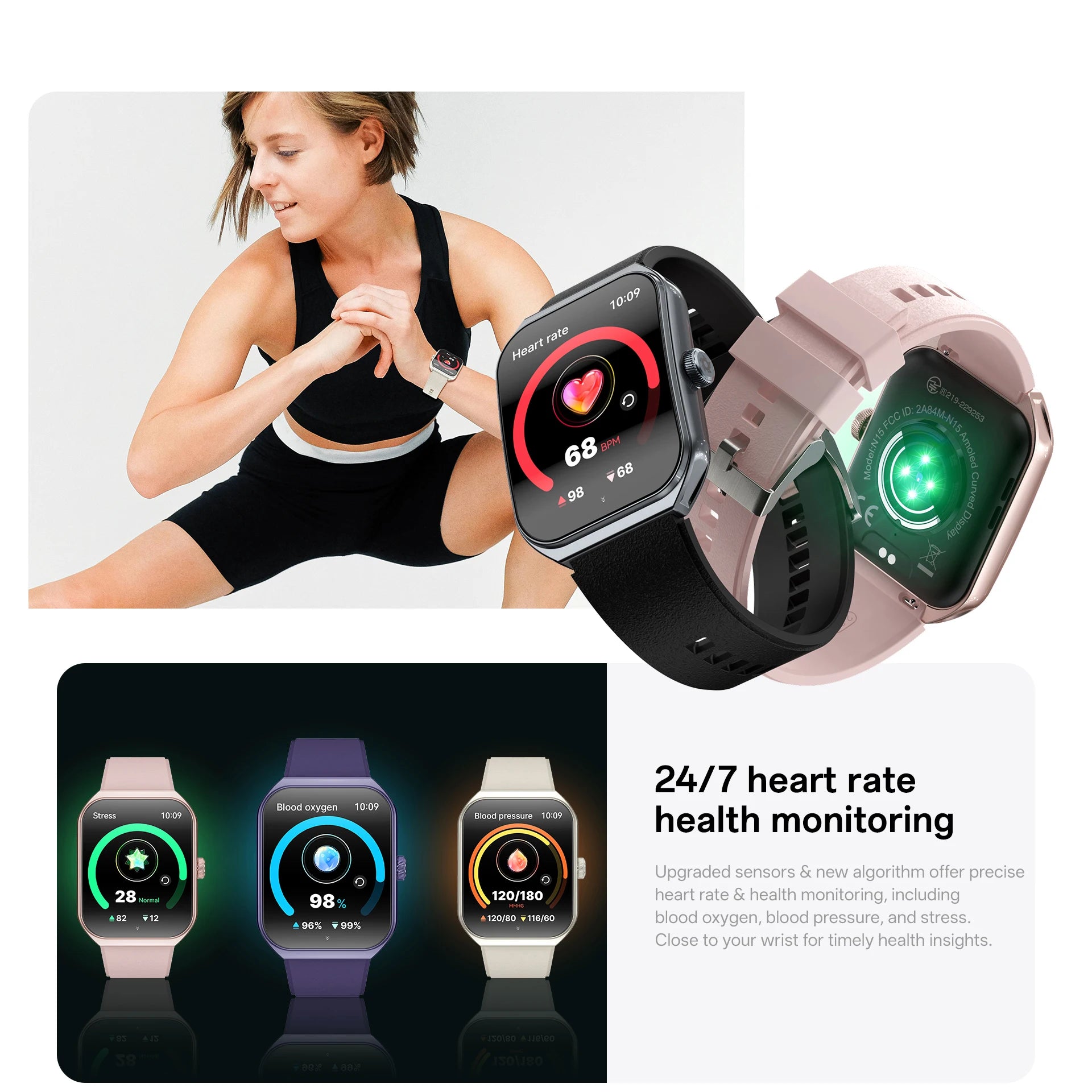 Smart Watch for Men's Women's 1.95-inch AMOLED HD Screen IP68 Waterproof 100+Sports Mode Fitness Tracker Heart Rate monitoring