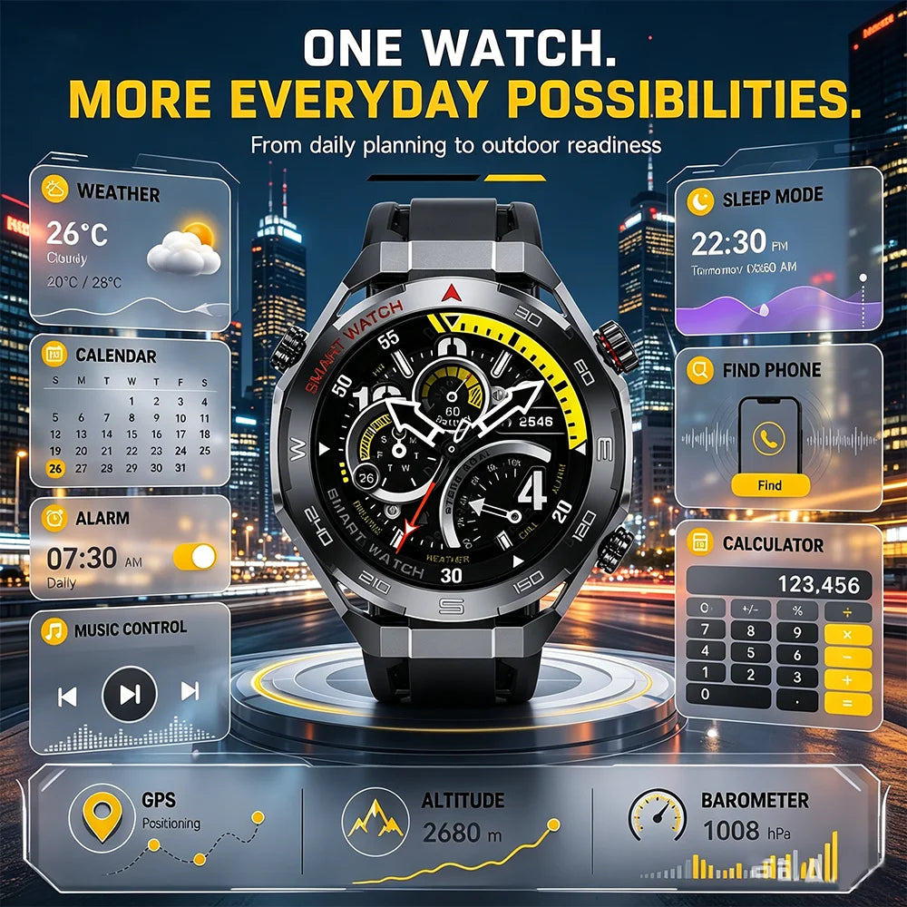 2026 smartwatch, 1.5-inch touchscreen, supports wireless calls, music, various sports modes, message sending and alarm functions