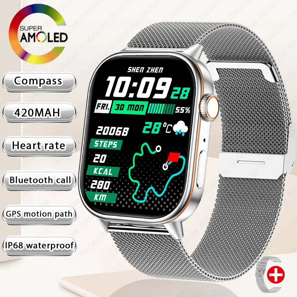 New Smart Watch for Men and Women HD AMOLED Screen Heart Rate Bluetooth Call GPS Tracking IP67 Waterproof Sports Smart Watch