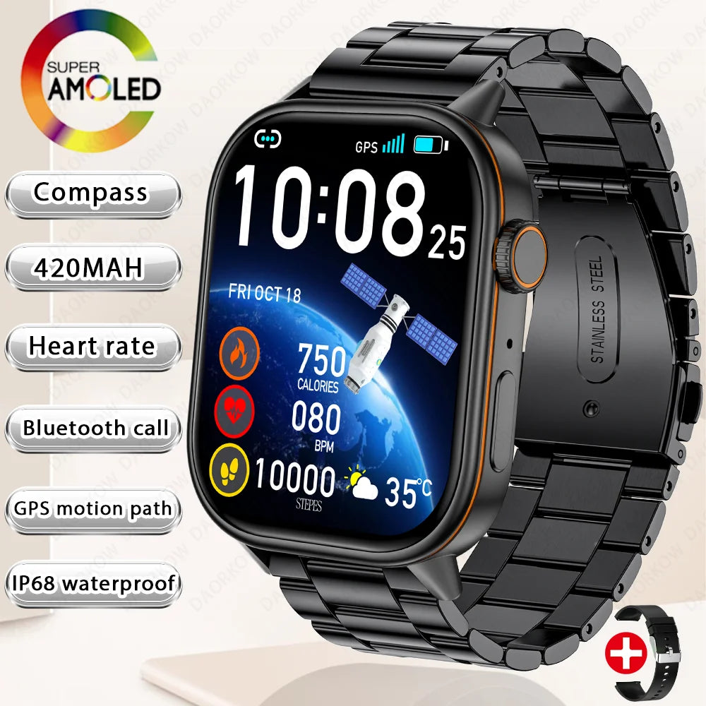 New Smart Watch for Men and Women HD AMOLED Screen Heart Rate Bluetooth Call GPS Tracking IP67 Waterproof Sports Smart Watch