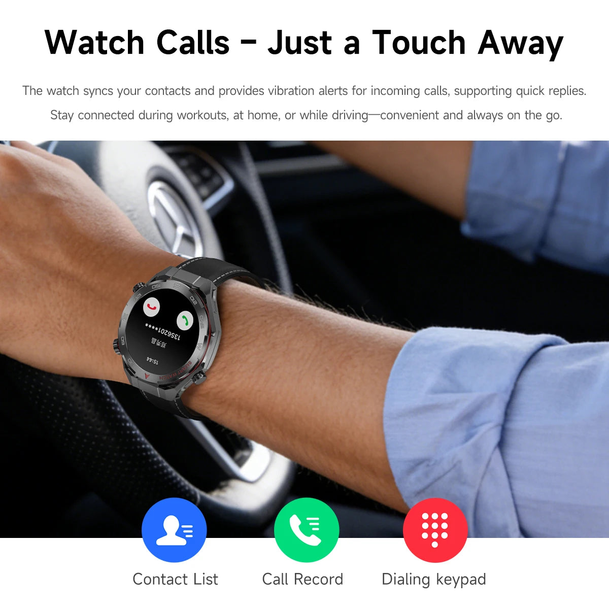 2026 smartwatch, 1.5-inch touchscreen, supports wireless calls, music, various sports modes, message sending and alarm functions