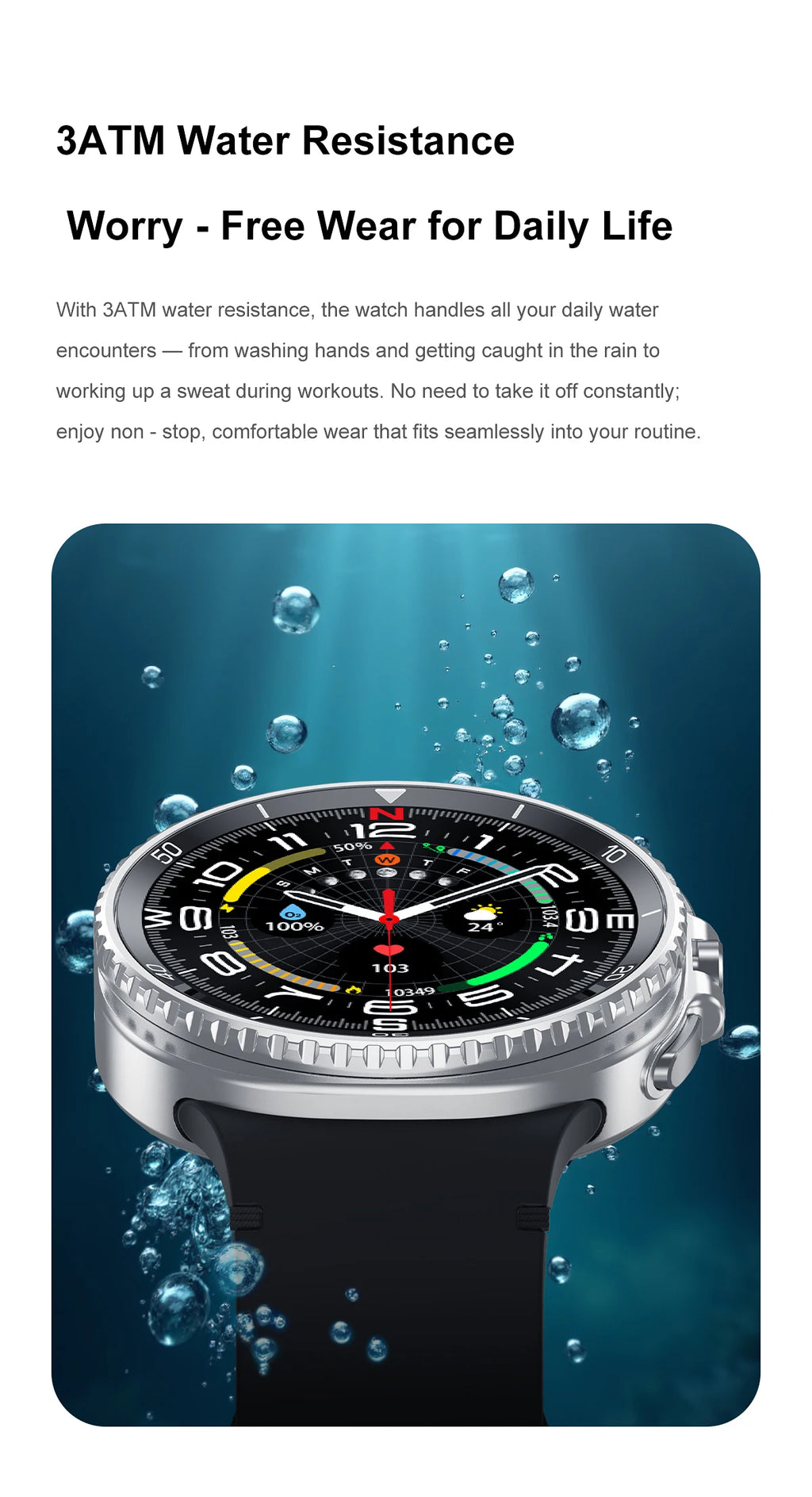 Smart Watch Man with Rotating Bezel AI Voice Assistant Receive Call 3ATM Waterproof Remote Music 1.43inch HD Screen Wristwatch