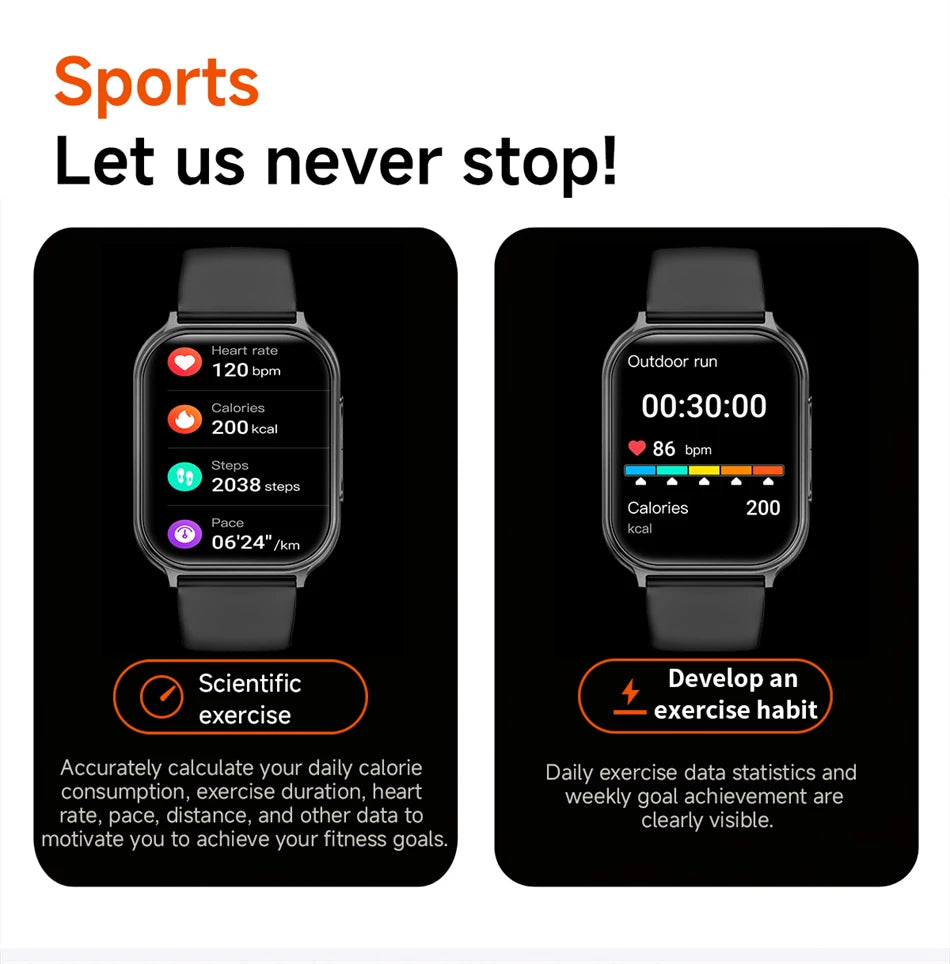 2026 New Smartwatches Men Women Professional Sports Fitness IP68 Waterproof Built-in 24H Heart Rate Bluetooth Call Smart Watch