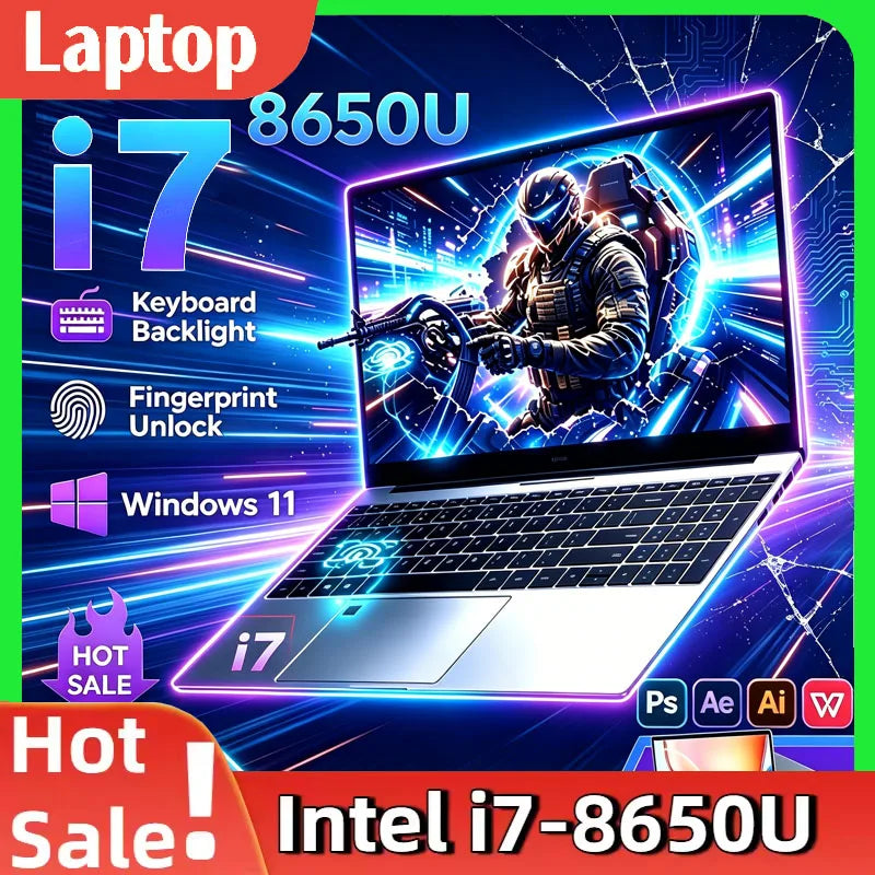 2026 New 14.1" Slim Laptop Intel i7-8650U Win11 Pro 32GB RAM 2TB M.2 SSD For Office & Study Use