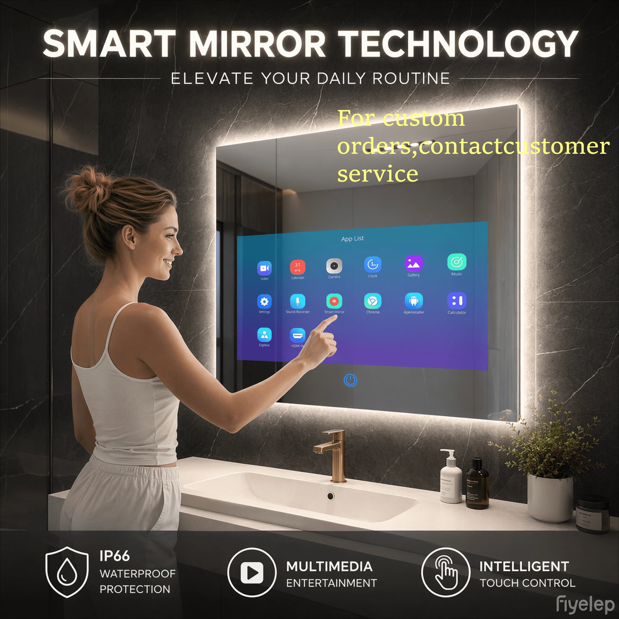 Smart Lighted Mirror With Touch Screen TV Tri-color Adjustable Light 2 in 1 Mirror TV Ideal for Hotels and RV