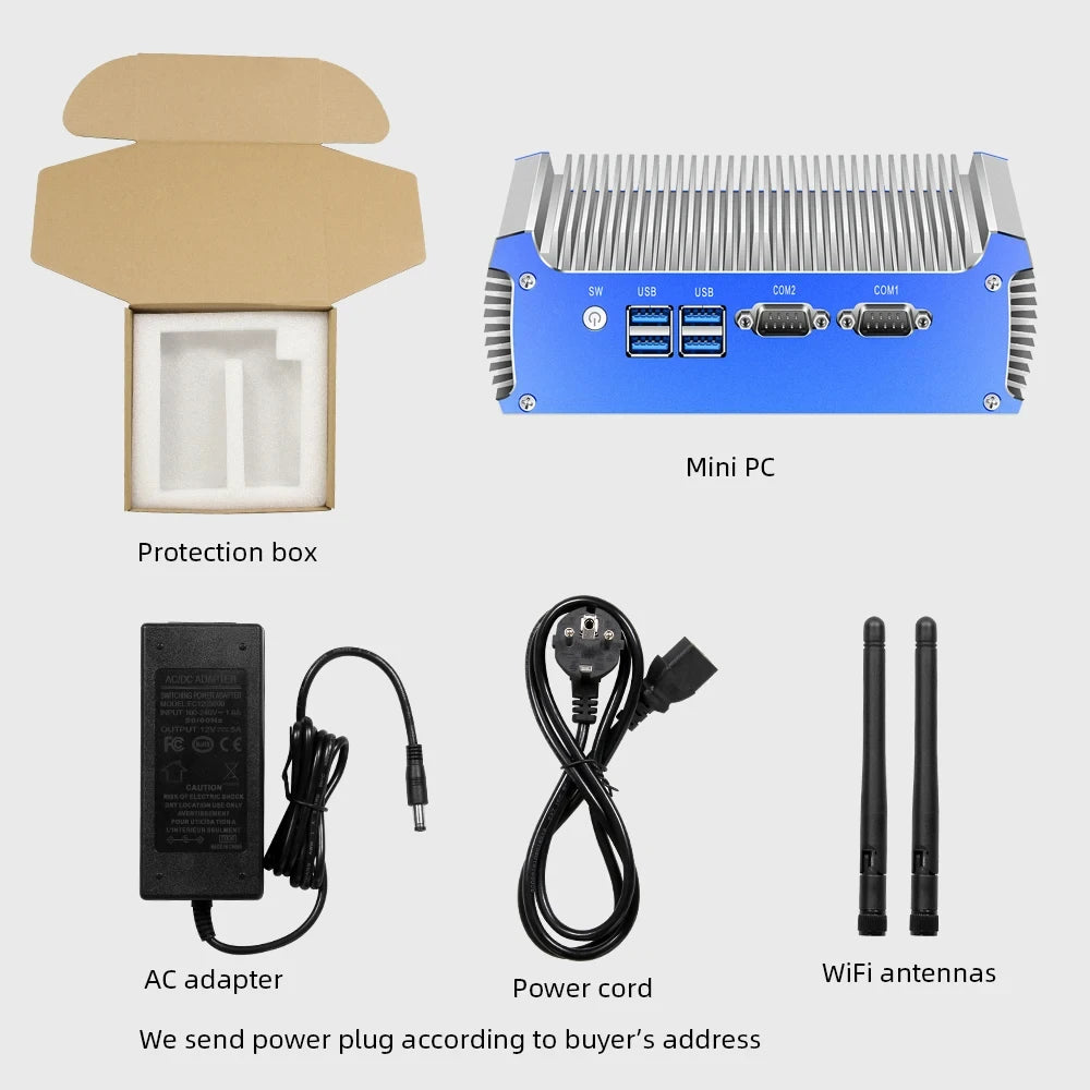 Inter Core i3 i5 i7 Industrial Mini PC Support WiFi 3G/4G LTE Linux Pfsense Computer with 2xLAN 2xRS232 4xUSB3.0 Windows10 Ready
