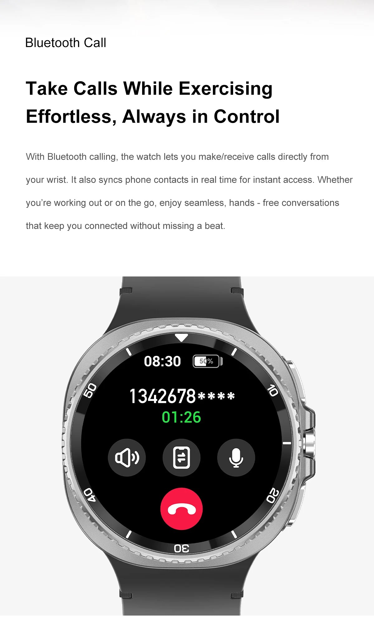 Smart Watch Man with Rotating Bezel AI Voice Assistant Receive Call 3ATM Waterproof Remote Music 1.43inch HD Screen Wristwatch