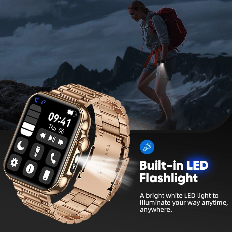 2025 Smart Watch Men 2.01‘’ HD Large Screen LED Flashlight Bluetooth Call Women's Fitness Tracker Waterproof Sports Smartwatch