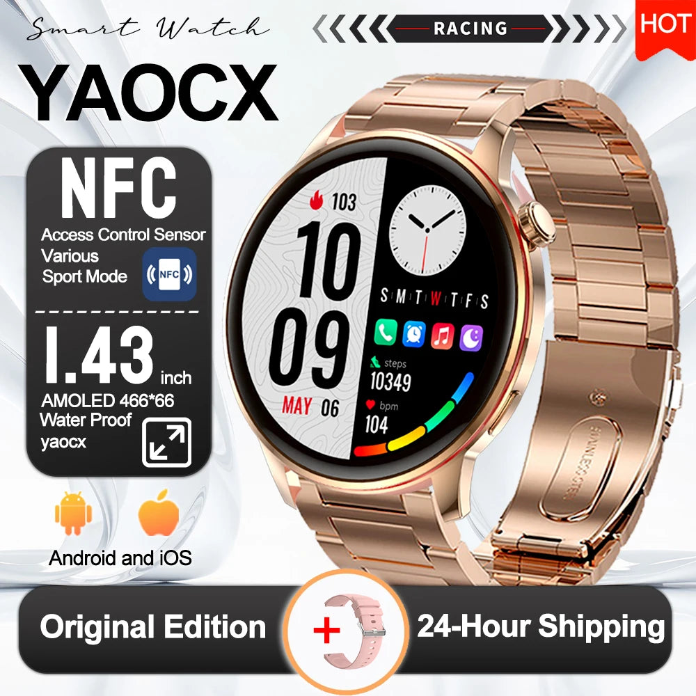 2026 Smart Fashion Watch 1.43'' 100+ Sports Mode Information Push Voice Assistant IP68 Waterproof Custom Watch Face Smart Watch