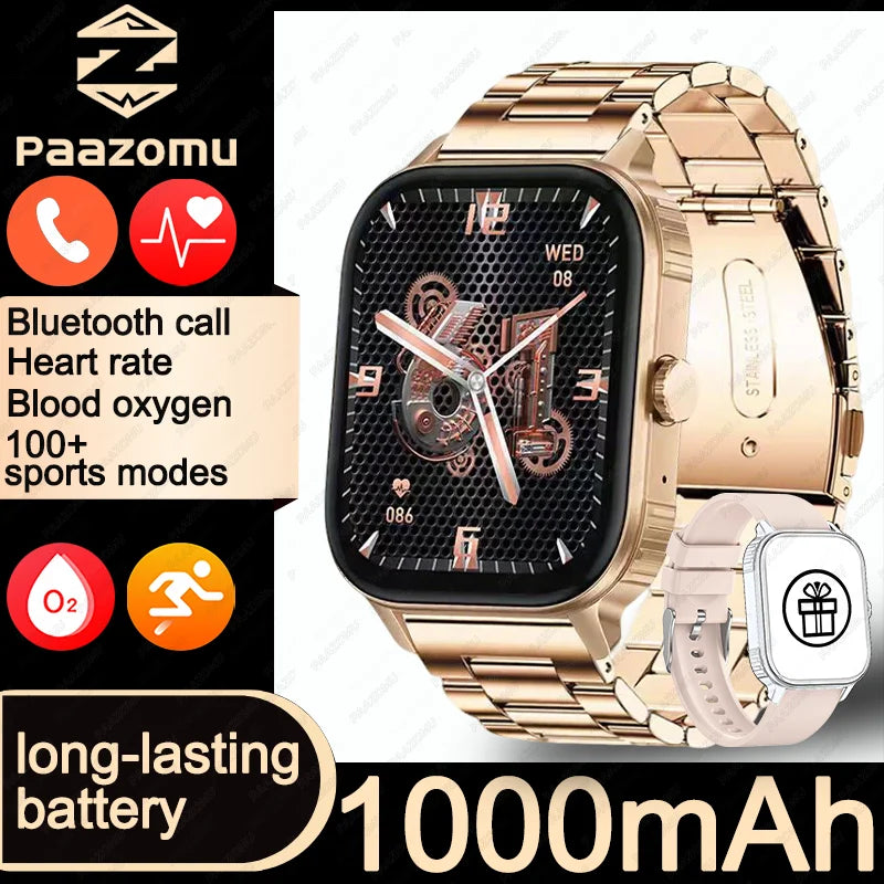 2026 upgraded smartwatch -1000mAh long battery life, 2.04-inch large screen, wireless calling, 100+sports, neutral smartwatch