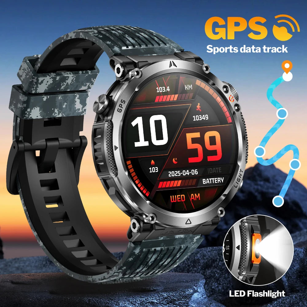 Smart Watch - GPS Tracking, LED Flashlight, 1.43" AMOLED, 3ATM Waterproof, Bluetooth Call, Heart Rate, 100+ Sports Modes