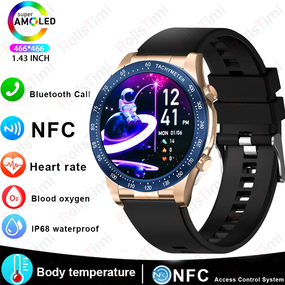 2026 new smart fitness watch with health tracking, heart rate monitor, NFC access, blood pressure check, and wireless calling,
