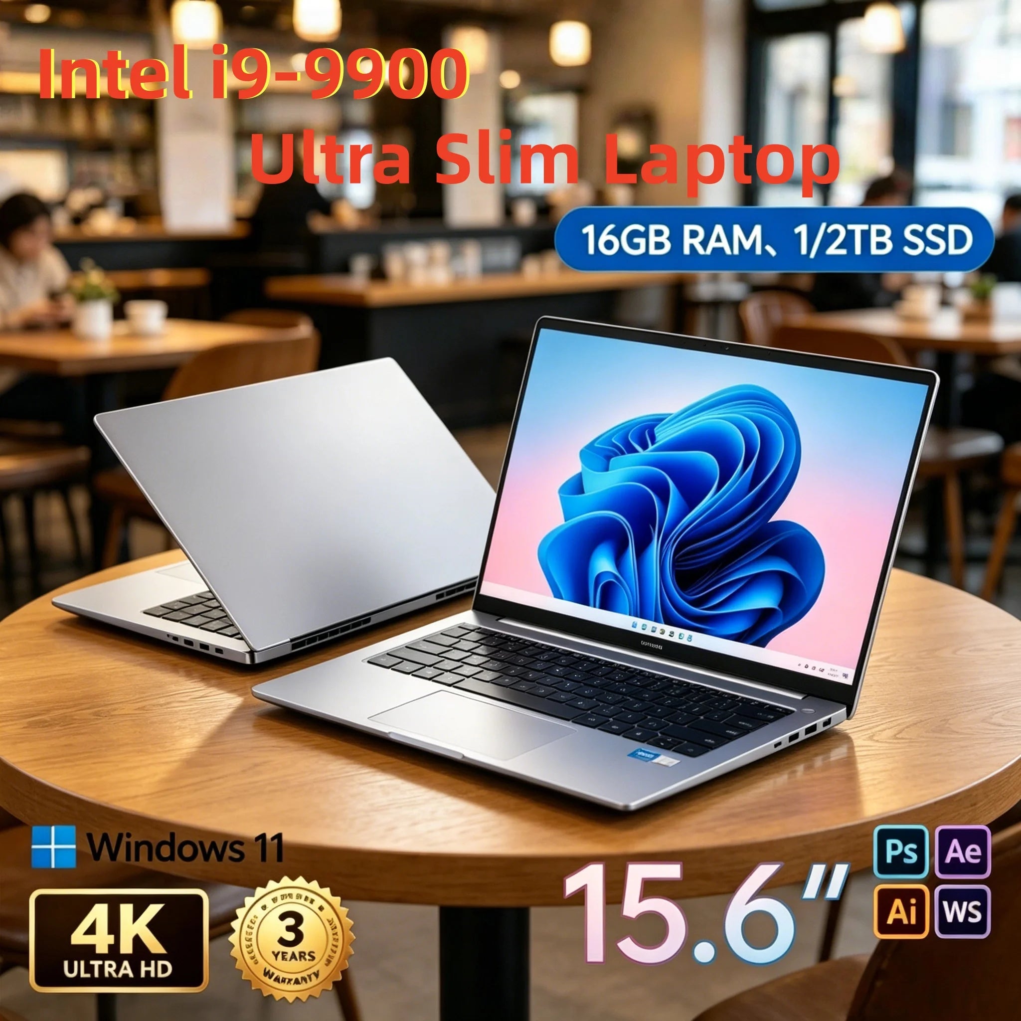 New 15.6" Laptop Intel Core i9-9900 32GB RAM 2TB SSD Gaming PC Ultra Slim Office Study Computer PC Windows 11 Pro 1920*1080 HD