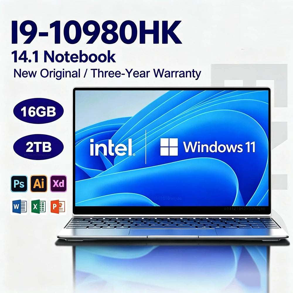 Intel Core I9 10980HK New Ultra Slim Laptop 14.1" 32GB RAM 2TB SSD Gaming PC Office Study Computer PC Windows 11 1920x1080 HD