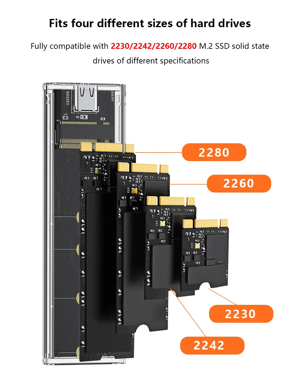 M.2 NVME PCIe /NGFF SATA /Dual Protocol SSD Case Clear USB Type C 10Gbps M2 SSD Transparent External Enclosure Hard Disk Box