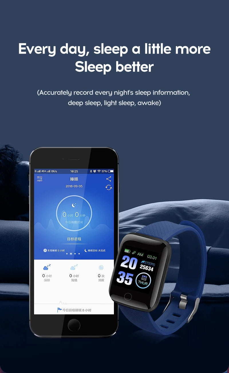 Smart Watch 116Plus D13 Sport Wristband Running Fitness Monitor Track Heart Rate Message Remind Men Smartwatch Woman Clock