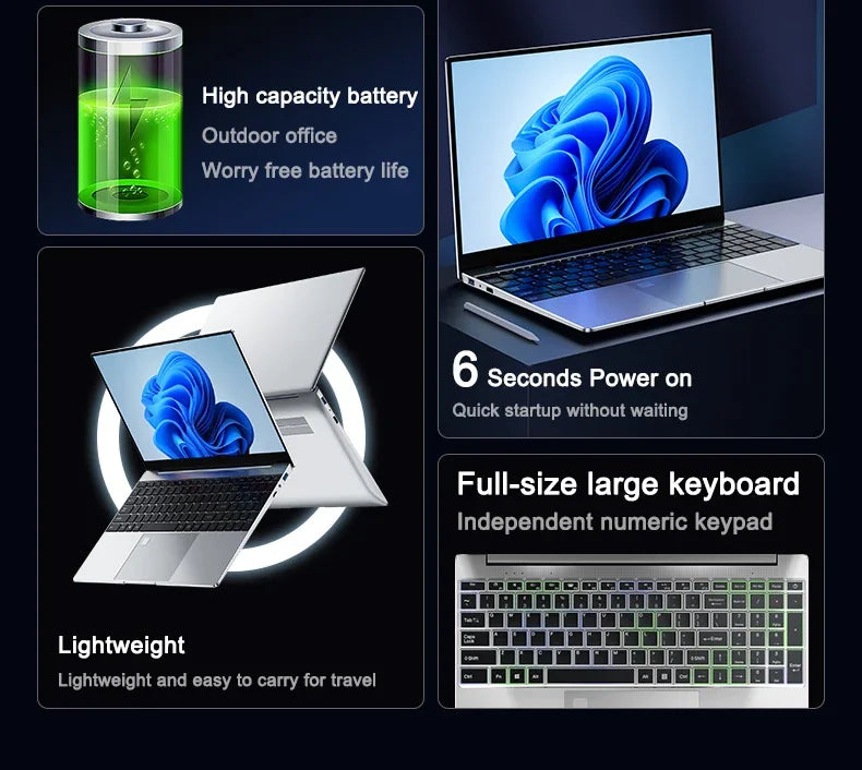 14.1 Inch Office Laptop Intel I9-9900 High Performance CPU 16GB RAM 2TB SSD Portable Business Notebook Windows 11 System