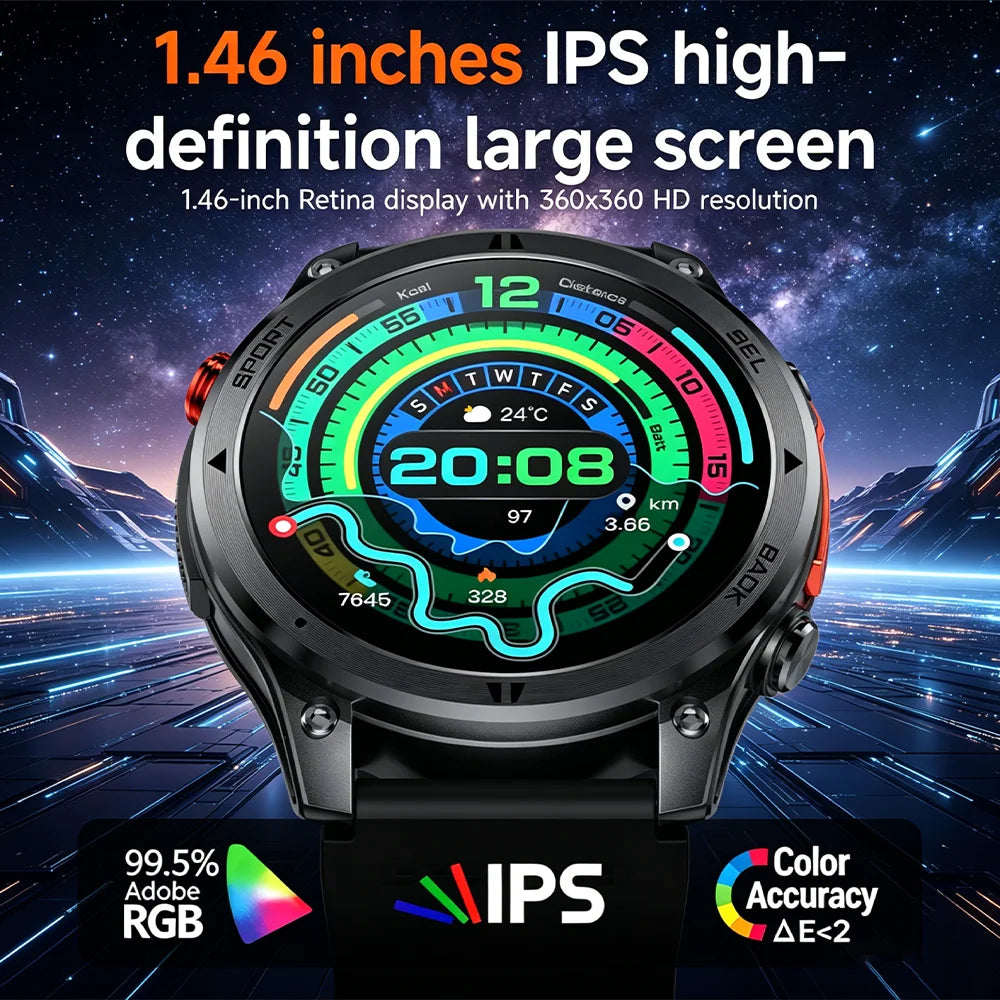 2026NEW Smart Watch Outdoors Sports MAN Bluetooth Call IP68 Waterproof Heart Rate GPS HD Screen Large Battery Health Monitoring