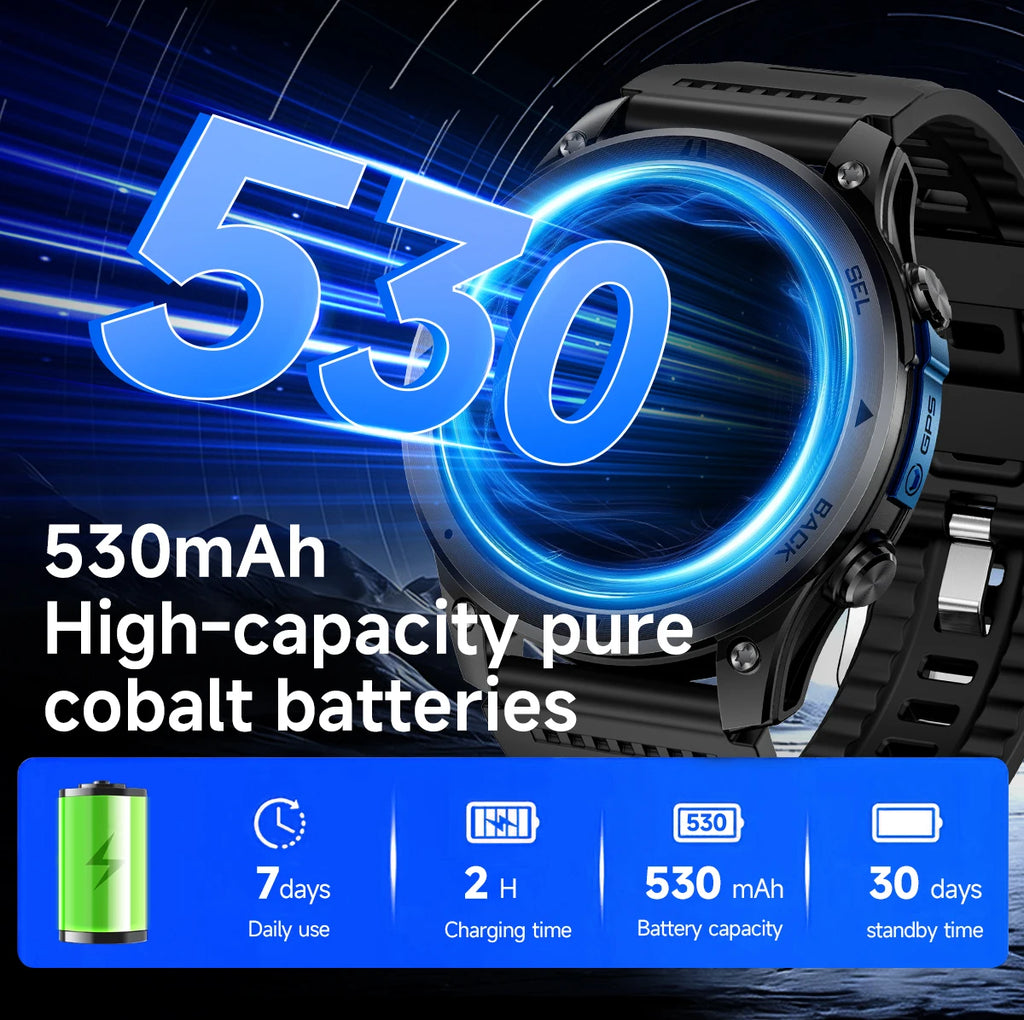 2026NEW Smart Watch Outdoors Sports MAN Bluetooth Call IP68 Waterproof Heart Rate GPS HD Screen Large Battery Health Monitoring