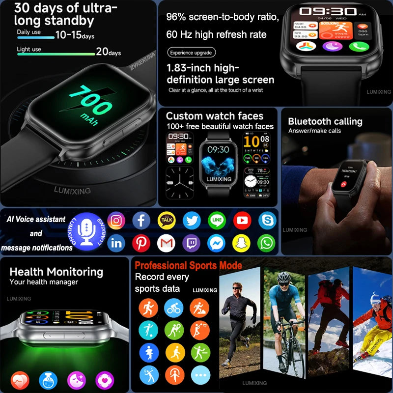 2026 New Smartwatches Men Women Professional Sports Fitness IP68 Waterproof Built-in 24H Heart Rate Bluetooth Call Smart Watch