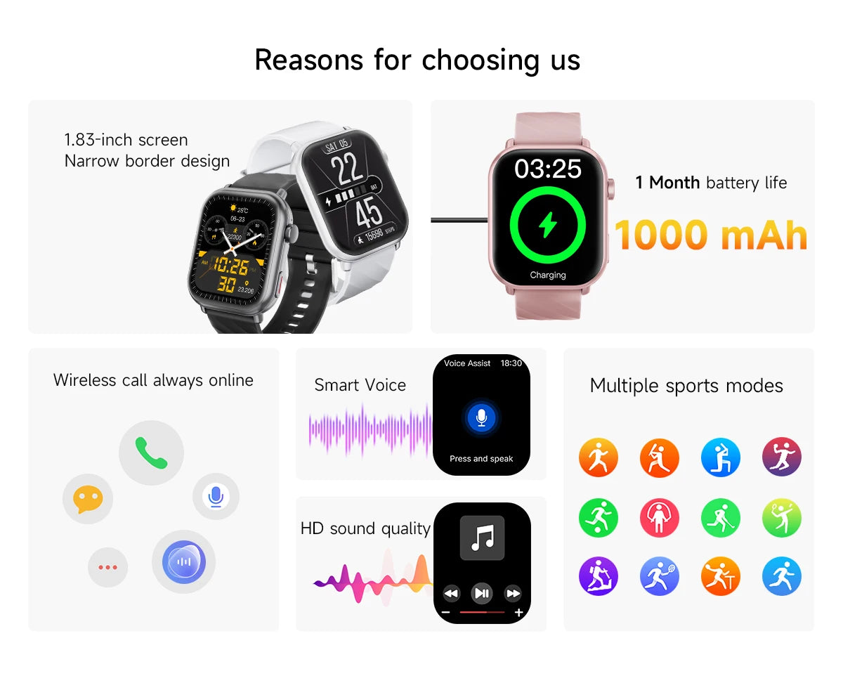 New Smartwatch 2026 1.83''HD Screen AMOLED 1000mAh Large Battery Outdoor Sports Watches IP68 Waterproof for Men Women Gifts