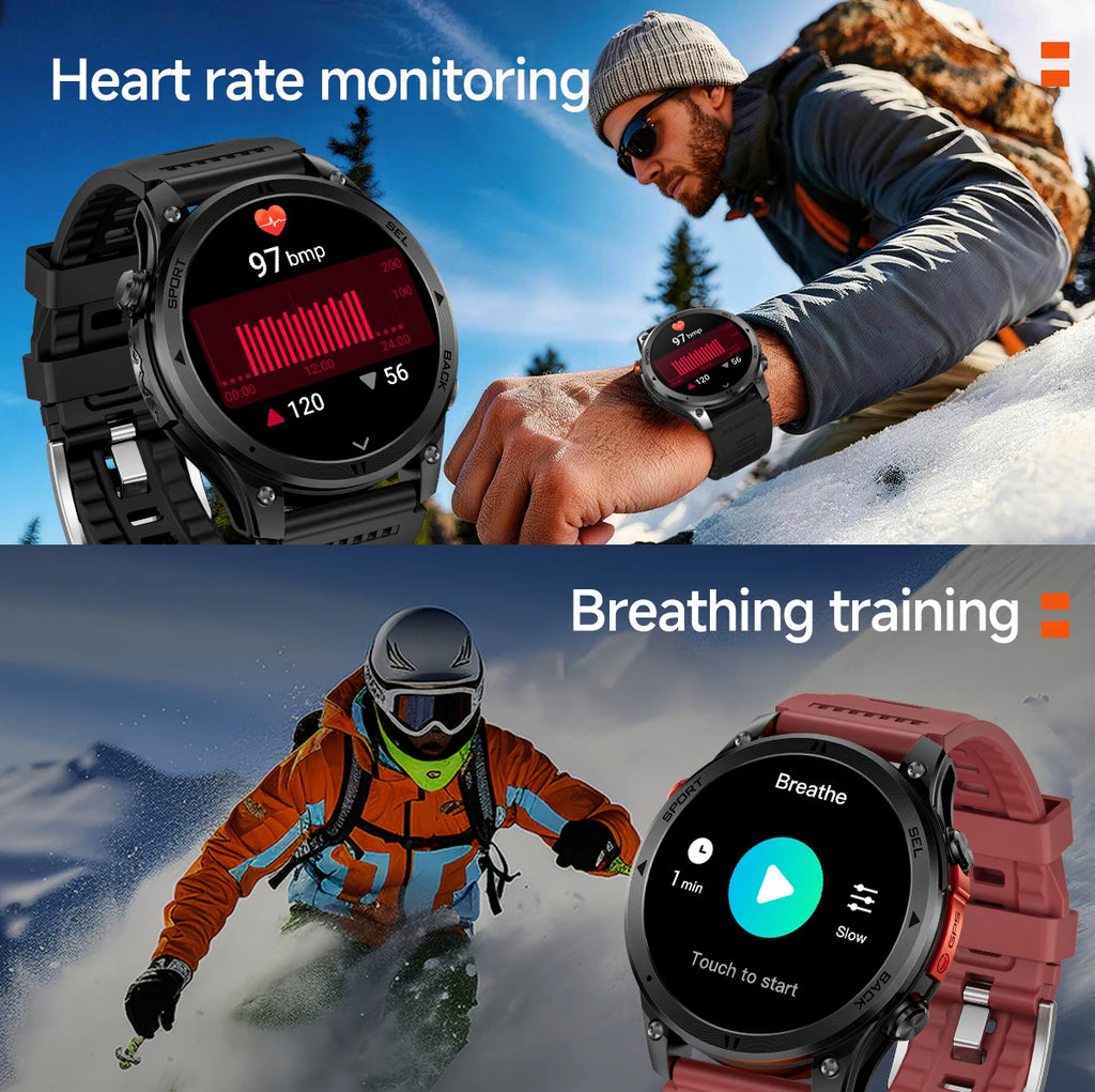 2026NEW Smart Watch Outdoors Sports MAN Bluetooth Call IP68 Waterproof Heart Rate GPS HD Screen Large Battery Health Monitoring