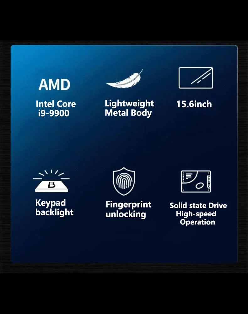 2026 15.6" Laptop Intel Core i9 9900 32GB RAM 2TB SSD 1920*1080HD Windows 11 Gaming Computer PC Gamer office Ultra Slim Notebook