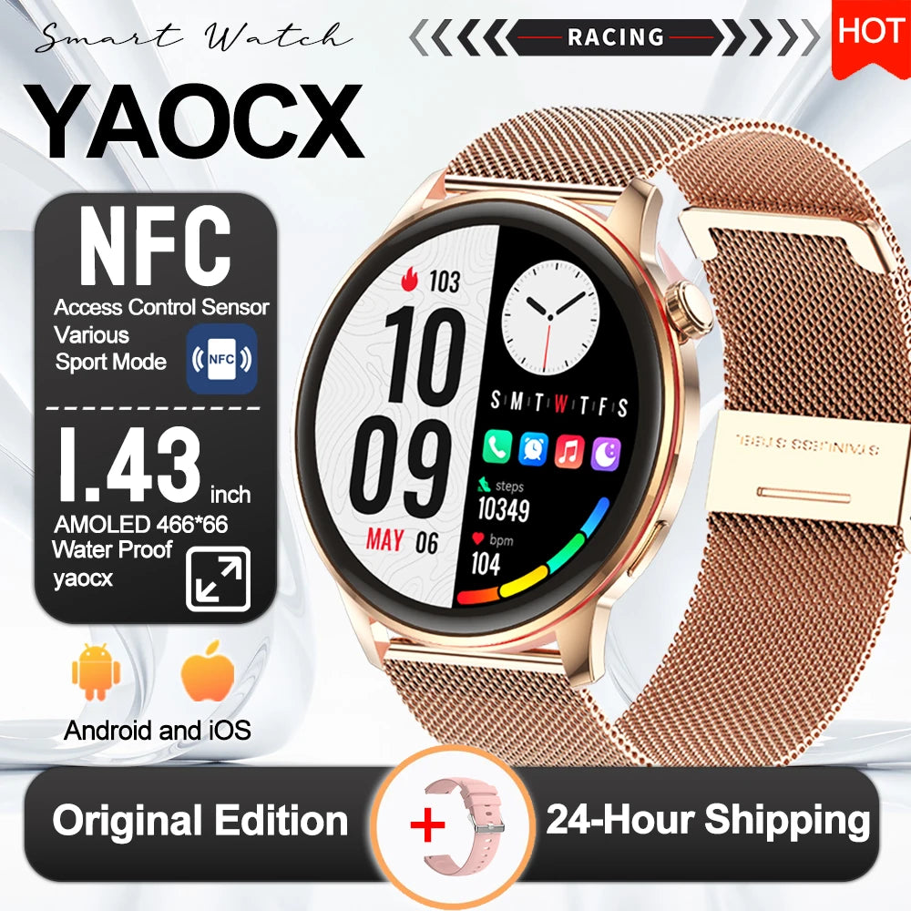 2026 Smart Fashion Watch 1.43'' 100+ Sports Mode Information Push Voice Assistant IP68 Waterproof Custom Watch Face Smart Watch