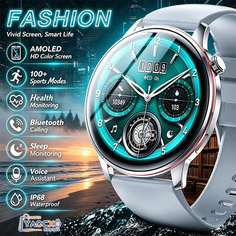 2026 Smart Fashion Watch 1.43'' 100+ Sports Mode Information Push Voice Assistant IP68 Waterproof Custom Watch Face Smart Watch