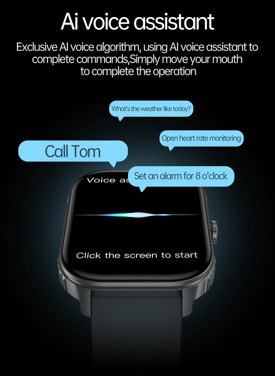 2026 upgraded smartwatch -1000mAh long battery life, 2.04-inch large screen, wireless calling, 100+sports, neutral smartwatch
