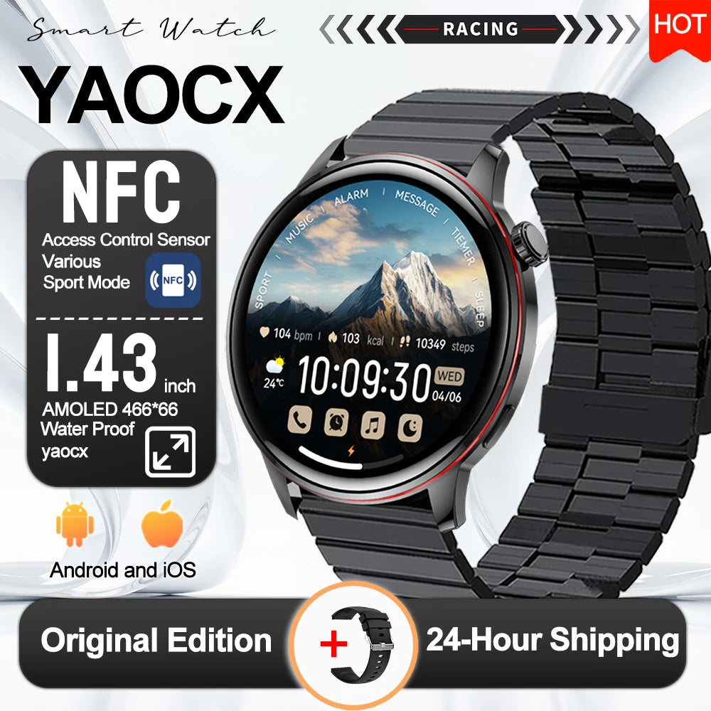 2026 Smart Fashion Watch 1.43'' 100+ Sports Mode Information Push Voice Assistant IP68 Waterproof Custom Watch Face Smart Watch