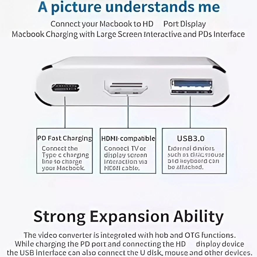 3 in 1 USB C male to female hub with 4K HDMI USB 3 0 and charging for MacBook Air 12 portable data transfer and display solution