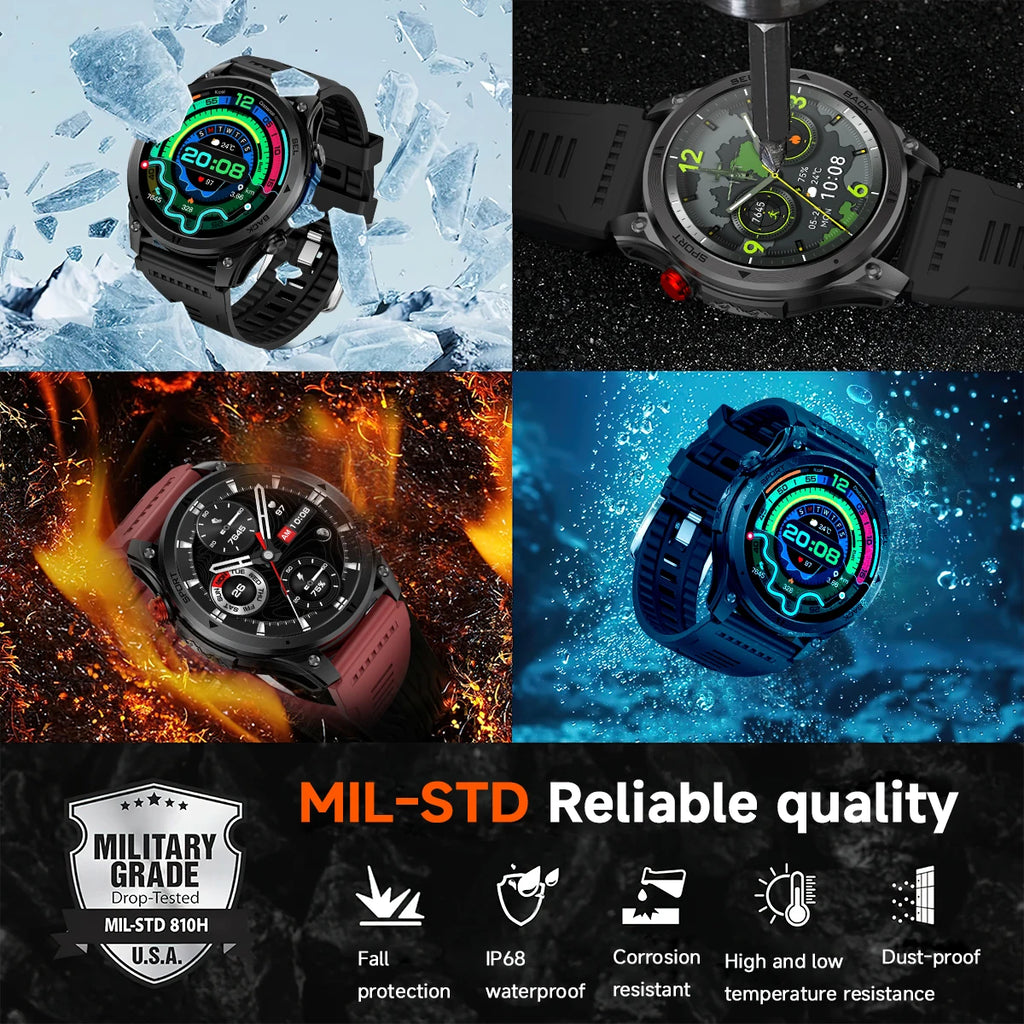 2026NEW Smart Watch Outdoors Sports MAN Bluetooth Call IP68 Waterproof Heart Rate GPS HD Screen Large Battery Health Monitoring