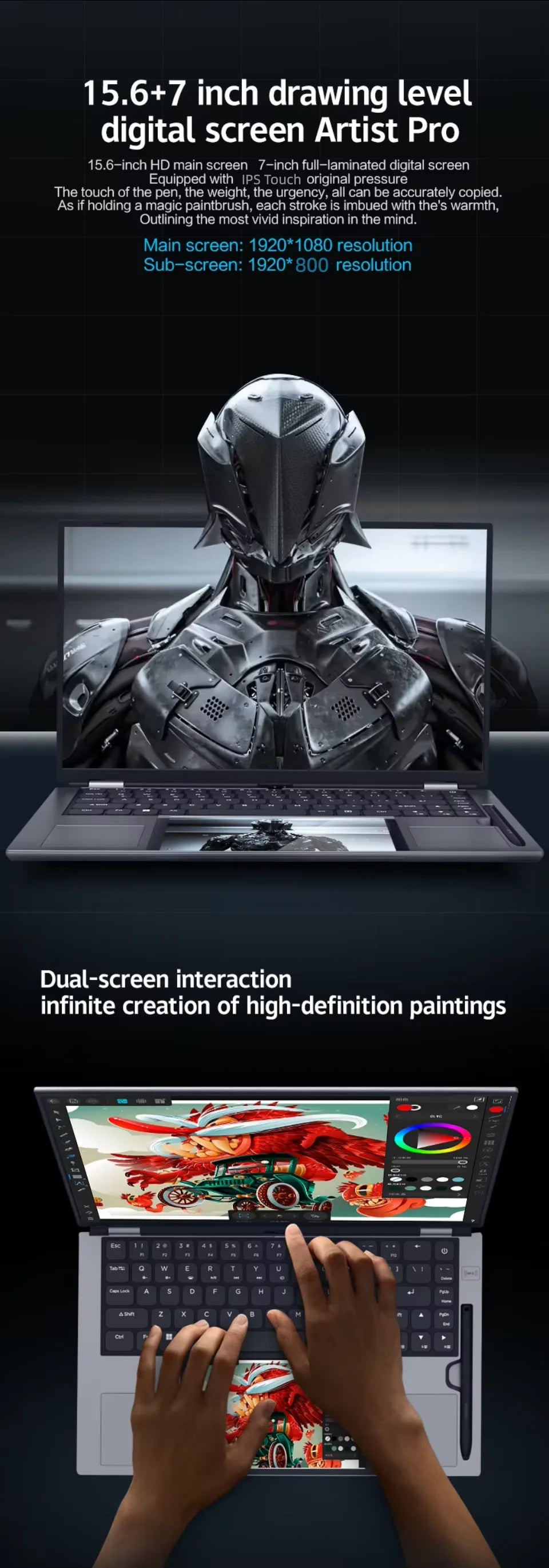 15.6+7inch Dual Screen Laptop Intel N150 Windows 11  32GB DDR4 512G/1TB/2TB M.2 2280 SSD WIFI BT Double Screen Laptop Computer
