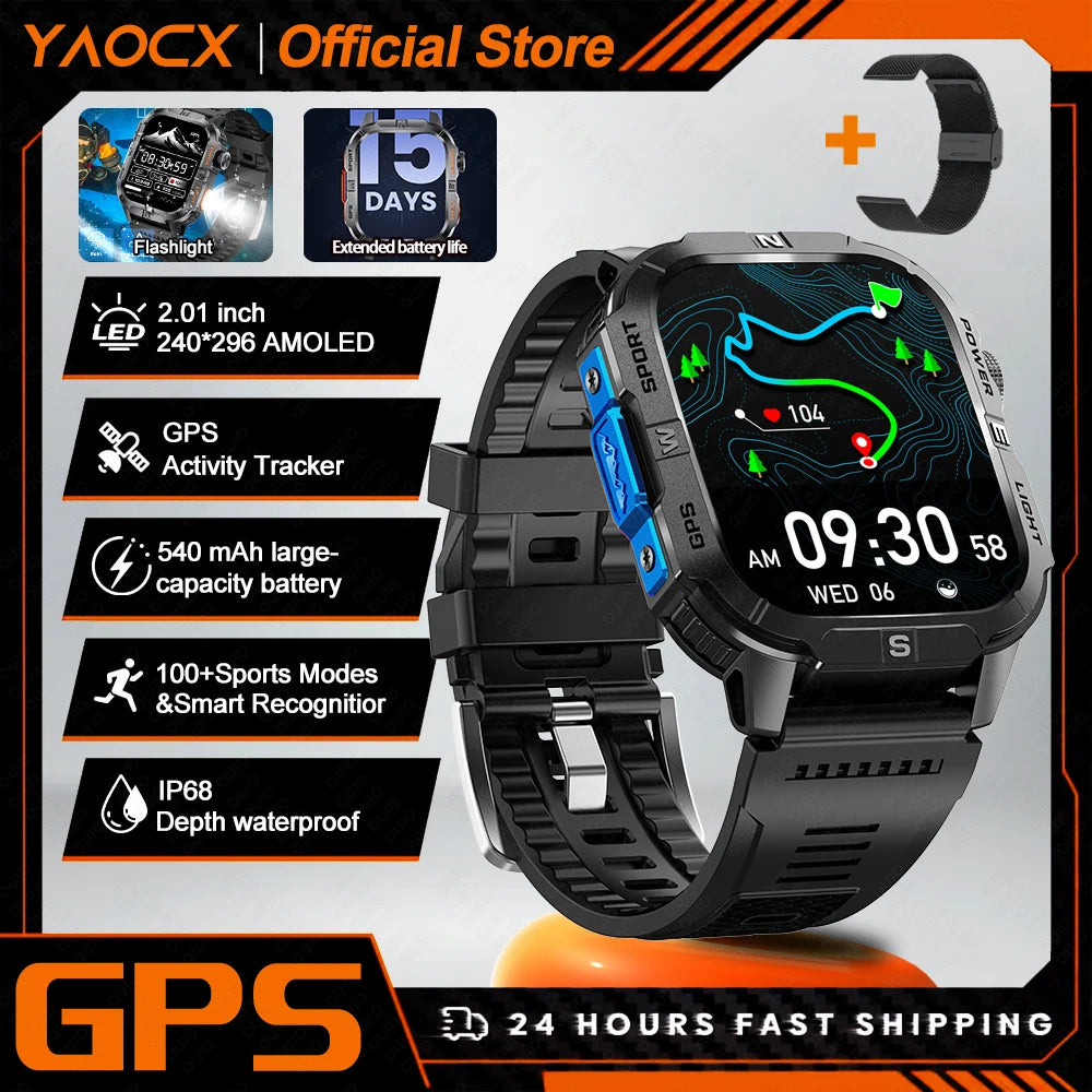 Smart Watch 2.01-inch HD Screen 540mAh 6 Satellite Positioning System 100+ Sports Modes IP68 Waterproof BT Call Smart Watch Men