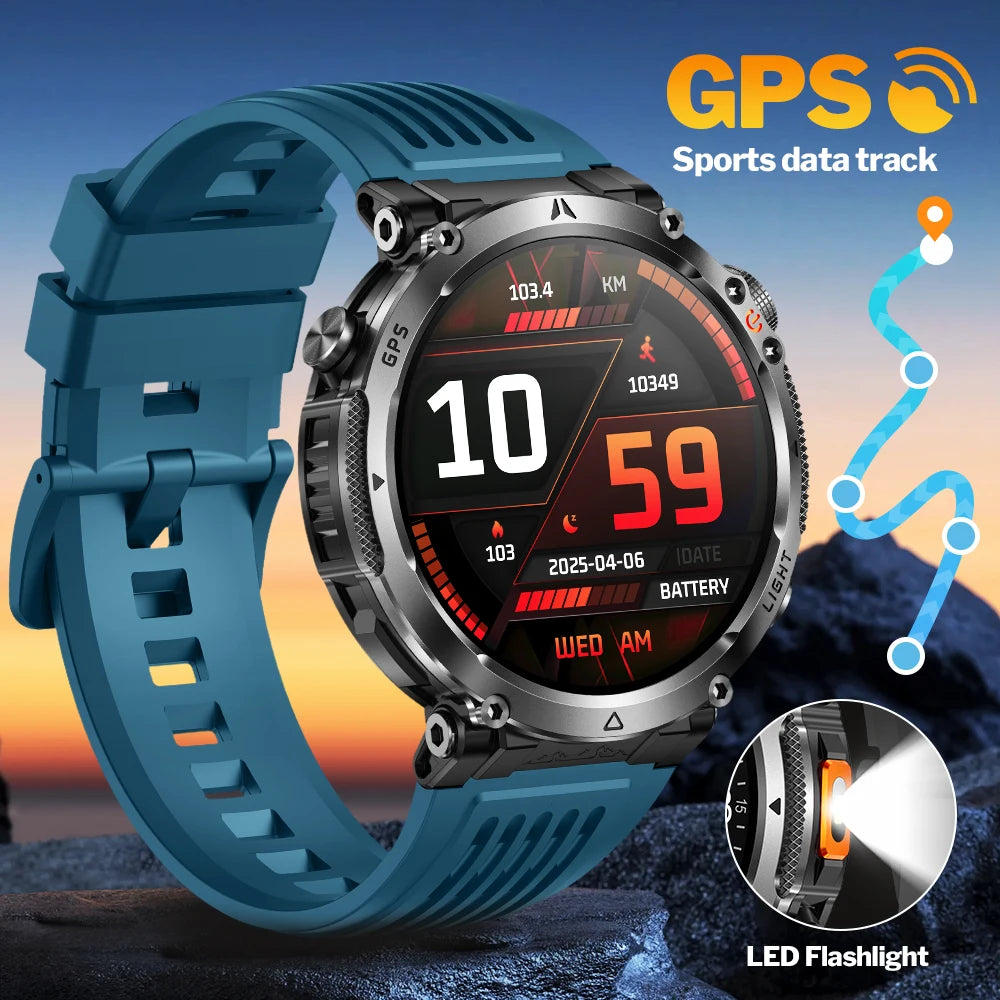 Smart Watch - GPS Tracking, LED Flashlight, 1.43" AMOLED, 3ATM Waterproof, Bluetooth Call, Heart Rate, 100+ Sports Modes