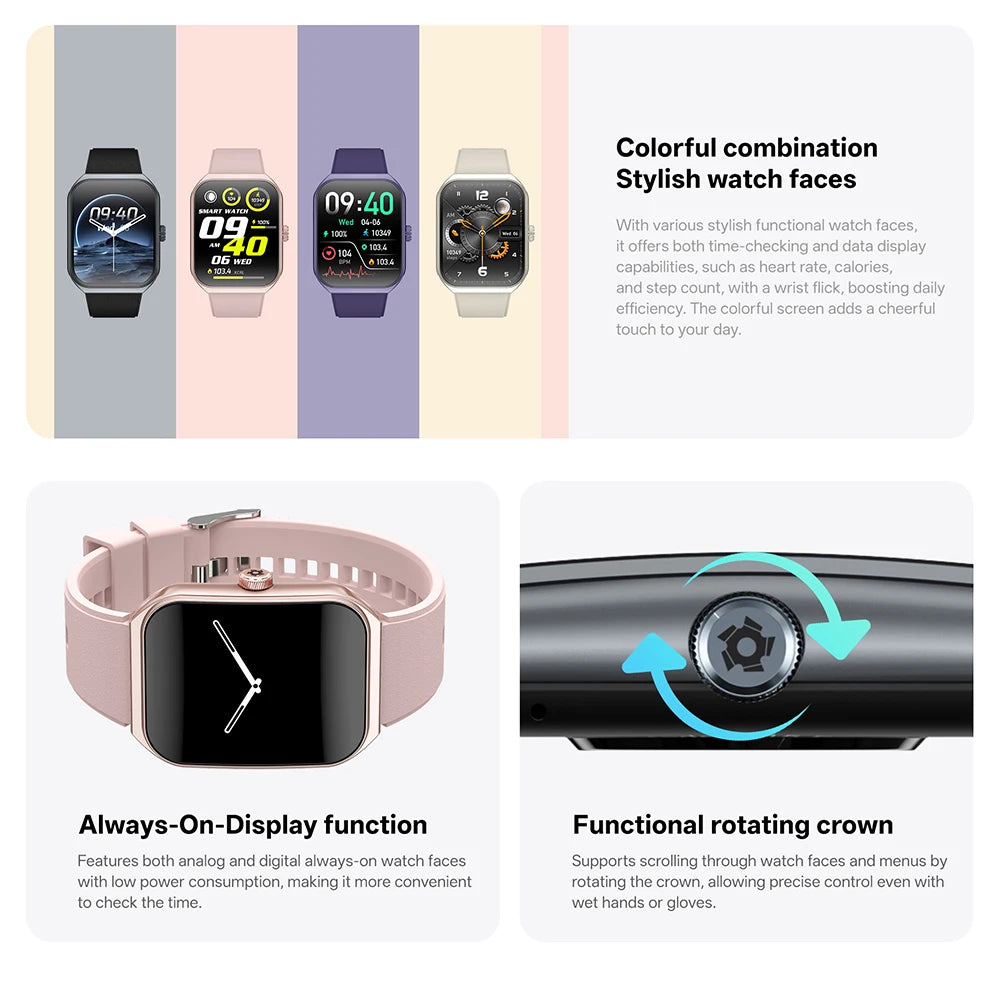 Smart Watch for Men's Women's 1.95-inch AMOLED HD Screen IP68 Waterproof 100+Sports Mode Fitness Tracker Heart Rate monitoring