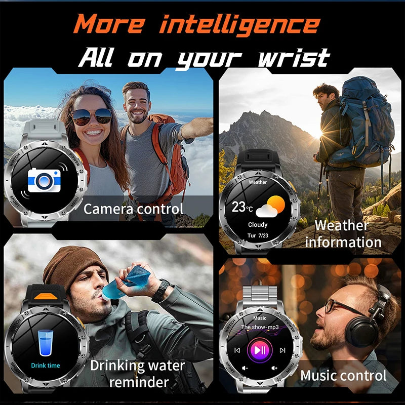 2026 Smartwatch,1400mAh battery,1.7"IPS screen,120+sports,SOS strobe alarm,IPX8 waterproof,LED light,BT Call,Xmas birthday gift
