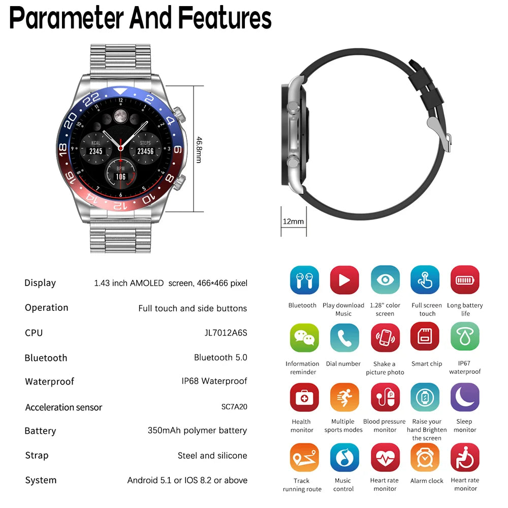 2026 new smart fitness watch with health tracking, heart rate monitor, NFC access, blood pressure check, and wireless calling,