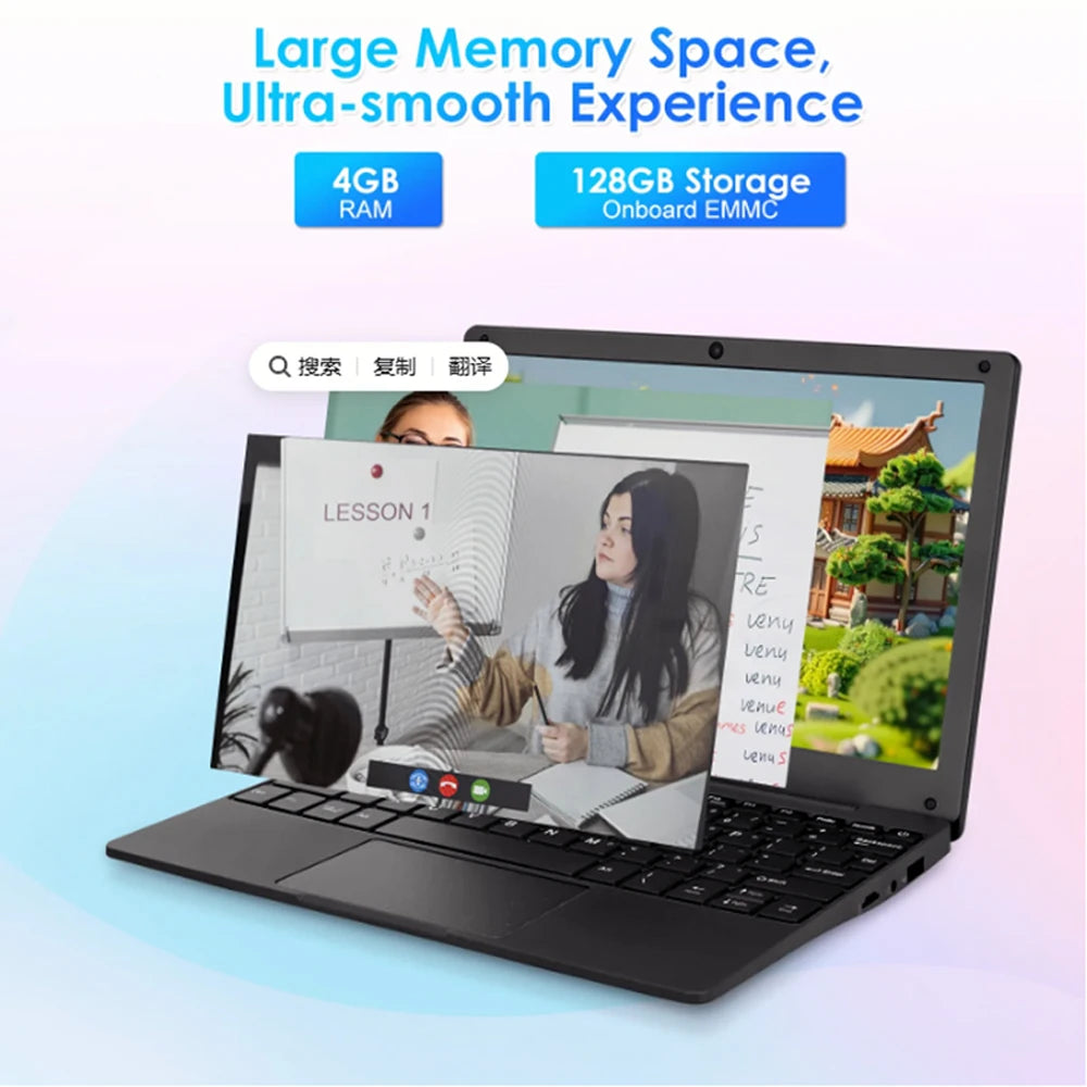 New 10.1 inch Laptop Computer CPU 4GB RAM 128GB Android 13.0 Portable Octa Core EMMC HD IPS Screen