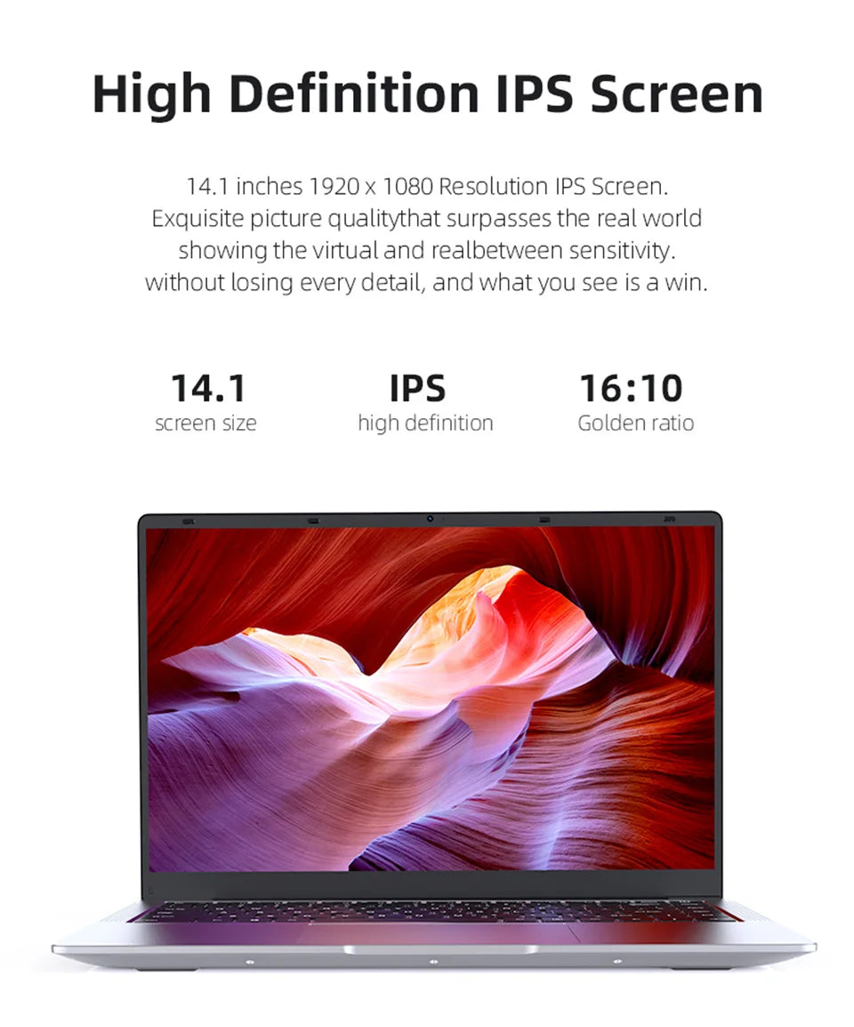 2026 Intel Core i7 9850H Intel A3950 Ultra Slim Laptop 14.1“ Windows 11 Notebook Computer 12GB RAM 1TB SSD Office Study Laptop