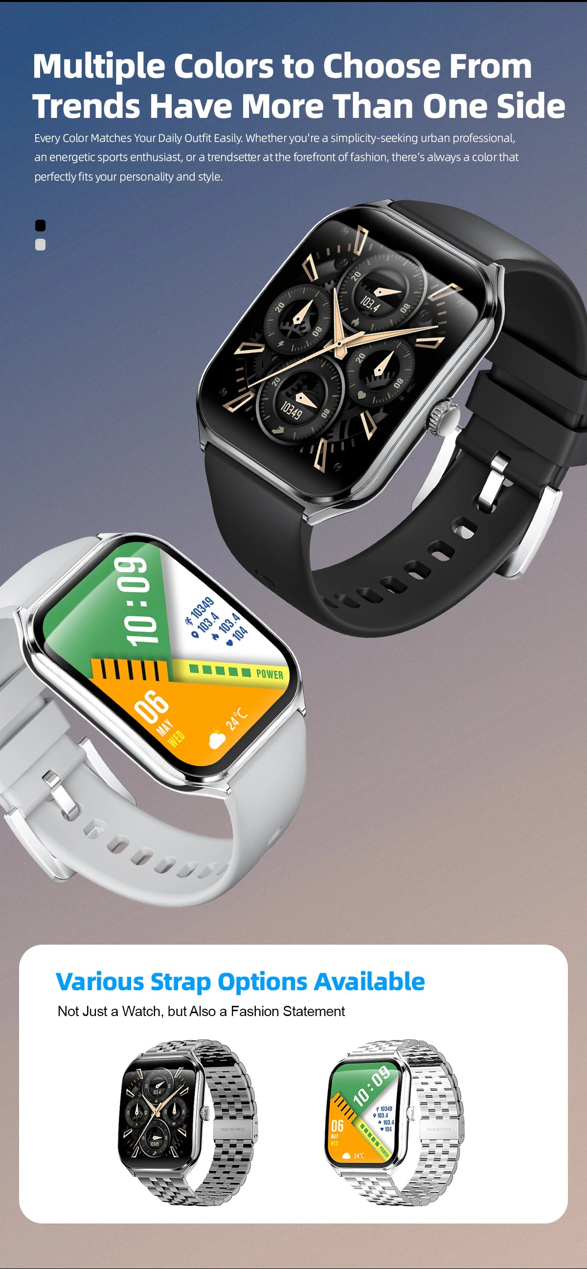 2026 New Smartwatch 1.96 inch Ultra-thin Bluetooth Call Health Monitor IP68 Waterproof 100 Sport Smart Bracelet For  Android iOS