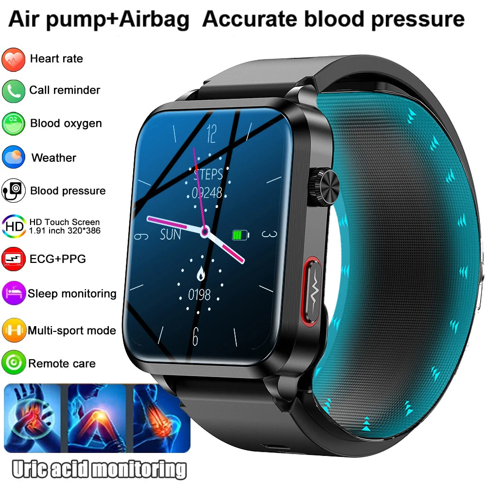 2026 New Smart Watch air Pump ECG True Accurately Blood Pressure Airbag health watch Uric Acid Blood Lipids watch men waterproof
