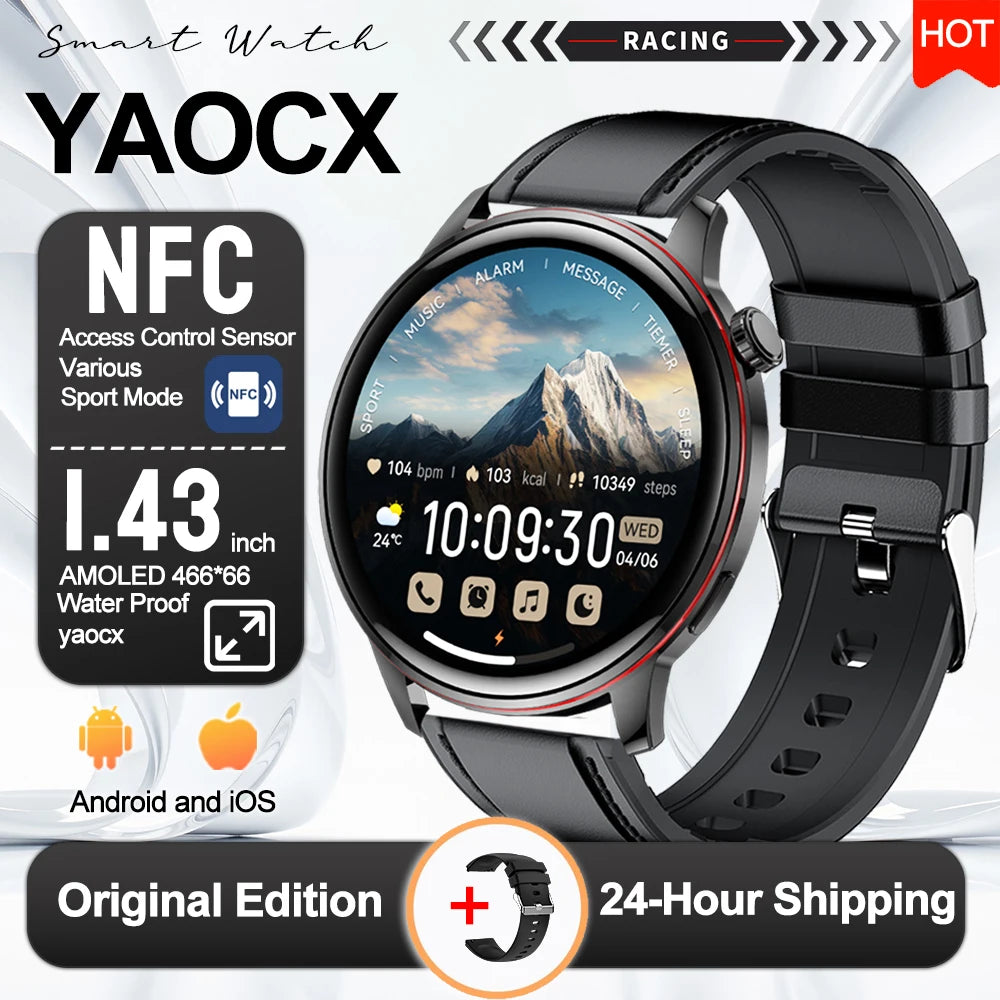 2026 Smart Fashion Watch 1.43'' 100+ Sports Mode Information Push Voice Assistant IP68 Waterproof Custom Watch Face Smart Watch