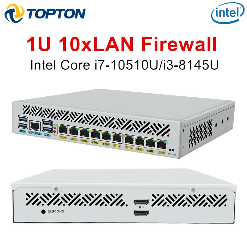 1U Rackmount Computer Intel Core I7 10510U I3 8145U 10x1GbE LAN Workstation Desktop PC for Home or Business Rackmount Server
