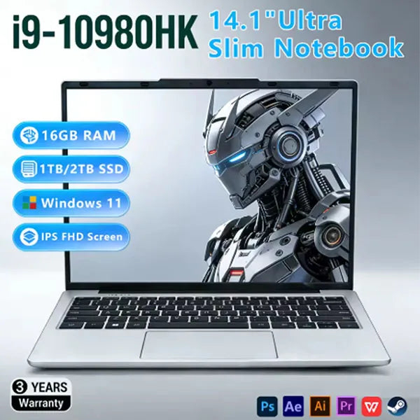2026 14.1 Inch Laptop Intel Core I9 10980HK Windows 11 Pro 16GB DDR4 1TB SSD Portable Gaming Notebook Computer for Office Gamer