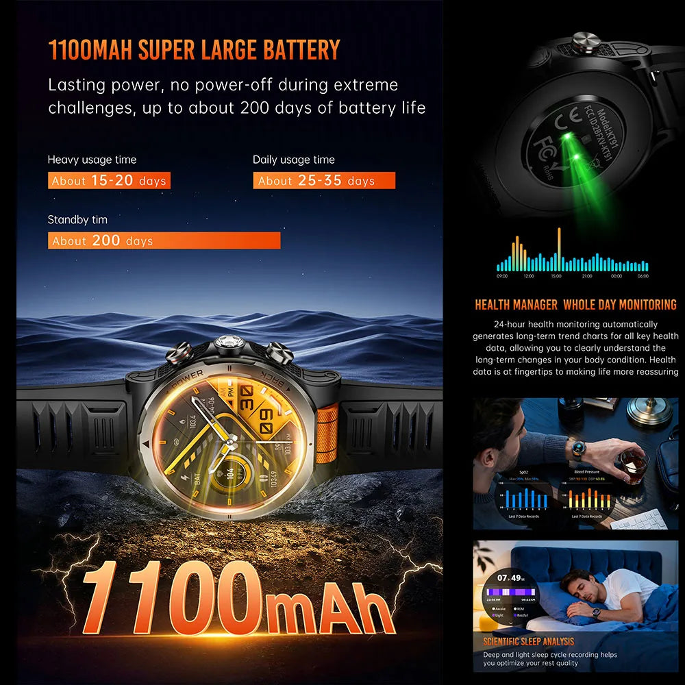 Smart Watch 1.43AMOLED Colorful Screen Highlight 1100mAh Battery Outdoor Compass 100+ Sports Mode Health Monitoring Smart Watch